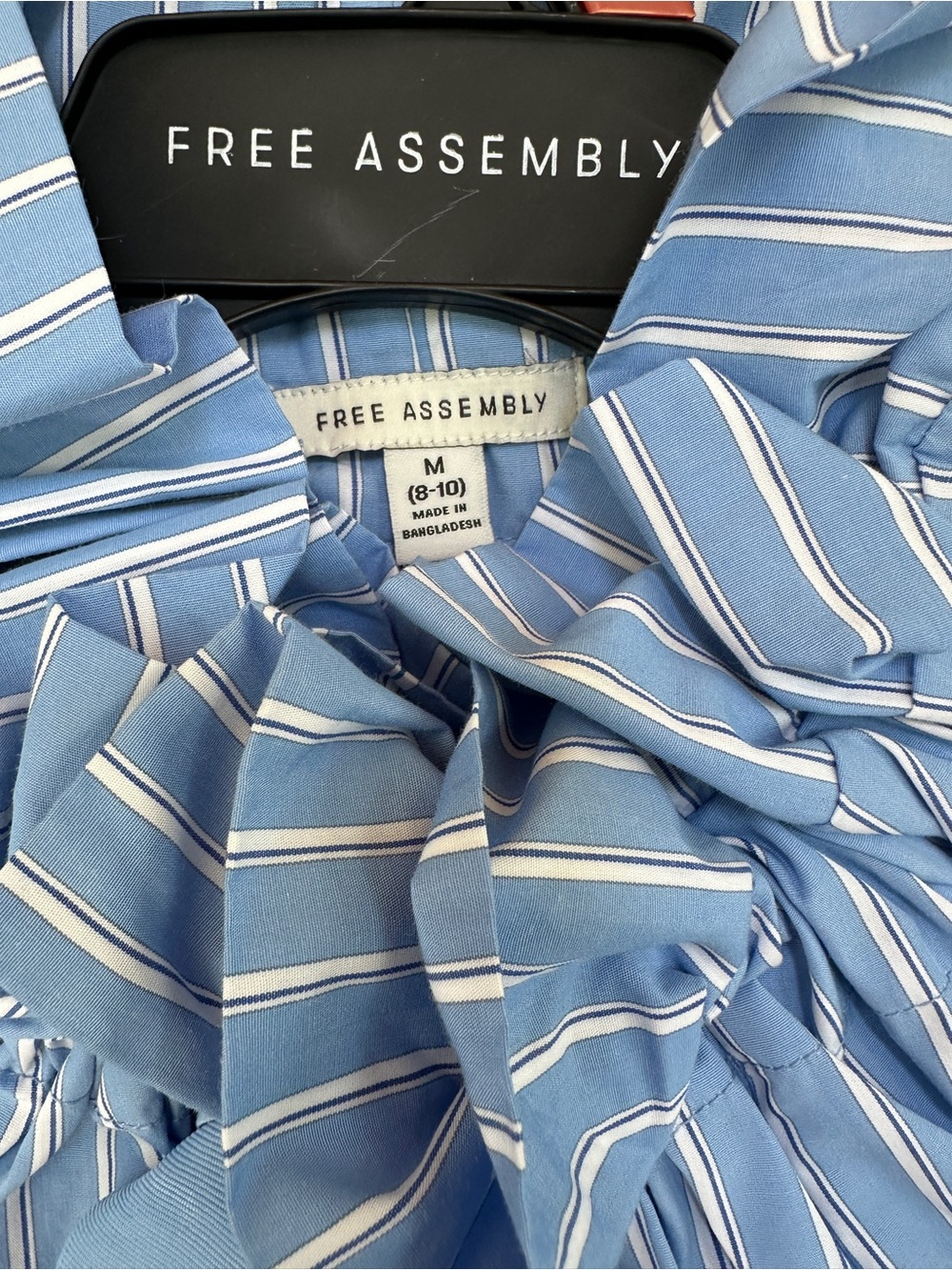 Free Assembly Blue Stripe Tie-Neck Blouse - Picture 2 of 8